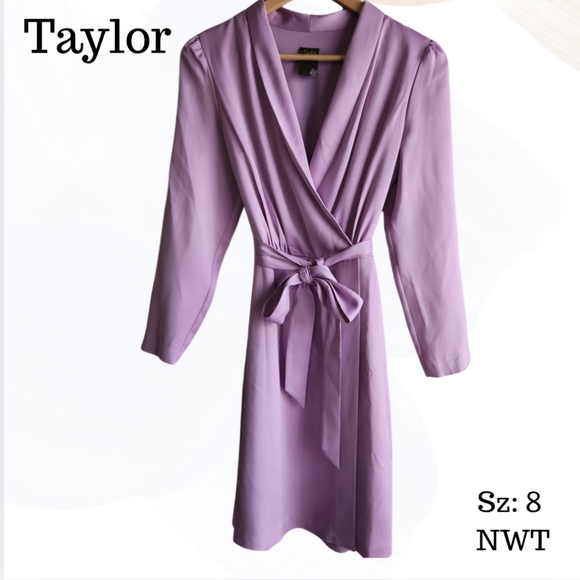Taylor Lavender Faux Wrap Dress | Sz: 8 NWT - Picture 1 of 8